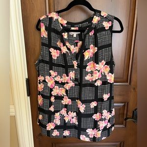 Banana Republic Checkered Floral Sleeveless Blouse - Size XL